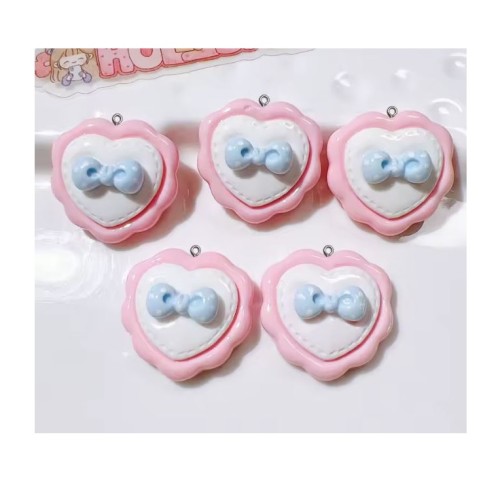 Zawieszka żywiczna do breloka Serce z kokardą Kawaii 2 sztuki