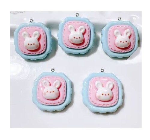 Zawieszka żywiczna do breloka Królicza główka Kawaii 2 sztuki