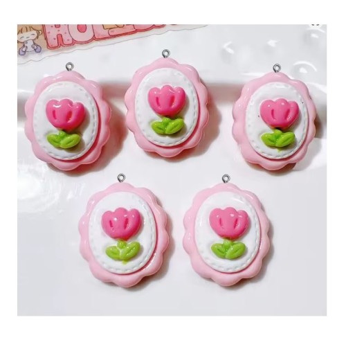 Zawieszka żywiczna do breloka Obraz z tulipanem Kawaii 2 sztuki