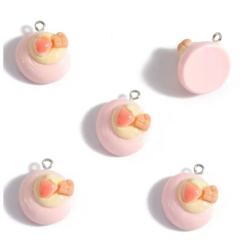 Zawieszka żywiczna do breloka Truskawkowe ciacho Kawaii 2 sztuki