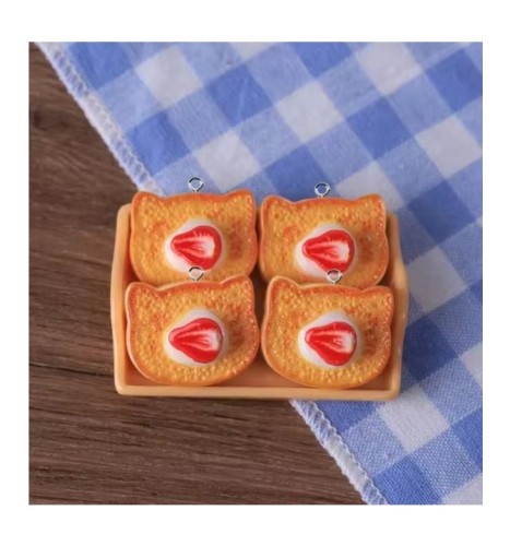Zawieszka żywiczna do breloka Tościkowe kotki z truskawką Kawaii 2 sztuki