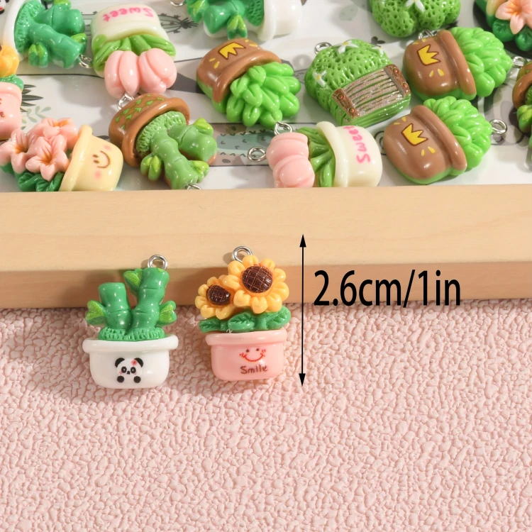 Zawieszka żywiczna do breloka Kwiaty Kaktusy Sukulenty Kawaii MIX 5 sztuk