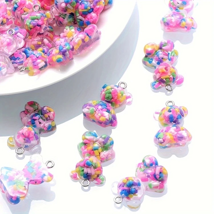 Zawieszka żywiczna do breloka Żelkowe misie z posypką Kawaii 2 sztuki