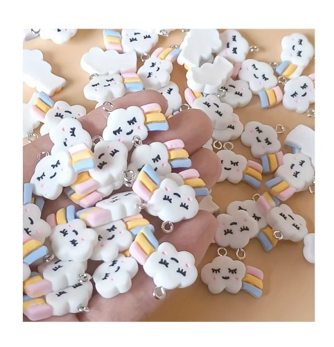 Zawieszka żywiczna do breloka Tęczowe chmurki Kawaii 2 sztuki