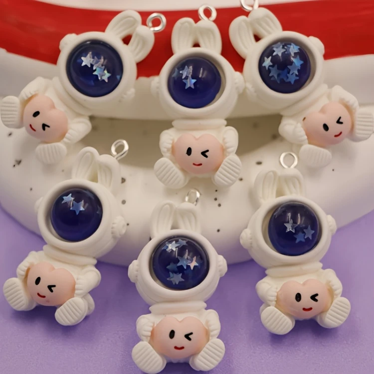 Zawieszka żywiczna do breloka Kosmiczne króliki Kawaii 2 sztuki