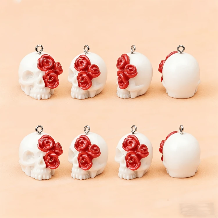 Zawieszka żywiczna do breloka Czaszka z różą Día de los Muertos 4 sztuki