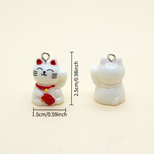 Zawieszka żywiczna do breloka Kot szczęścia Maneki-Neko Biały 2 sztuki