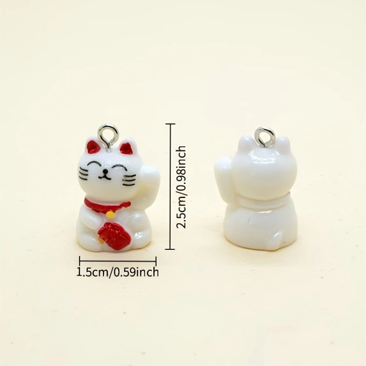 Zawieszka żywiczna do breloka Kot szczęścia Maneki-Neko Biały 2 sztuki