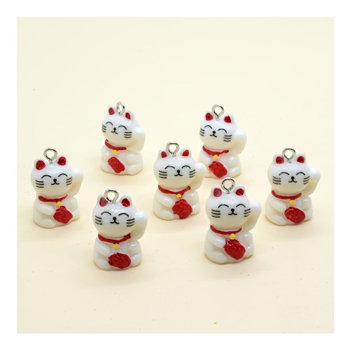 Zawieszka żywiczna do breloka Kot szczęścia Maneki-Neko Biały 2 sztuki
