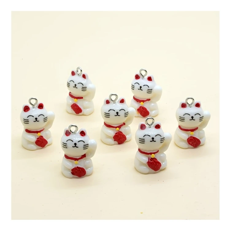 Zawieszka żywiczna do breloka Kot szczęścia Maneki-Neko Biały 2 sztuki