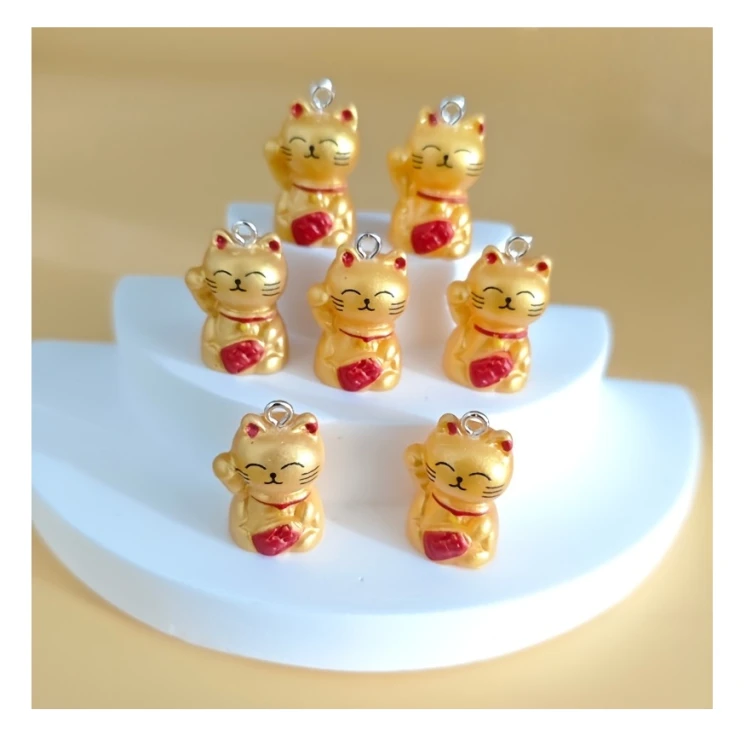 Zawieszka żywiczna do breloka Kot szczęścia Maneki-Neko Złoty 2 sztuki