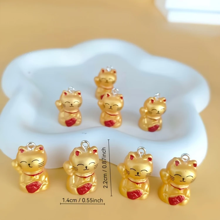 Zawieszka żywiczna do breloka Kot szczęścia Maneki-Neko Złoty 2 sztuki