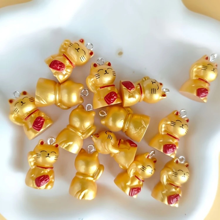 Zawieszka żywiczna do breloka Kot szczęścia Maneki-Neko Złoty 2 sztuki