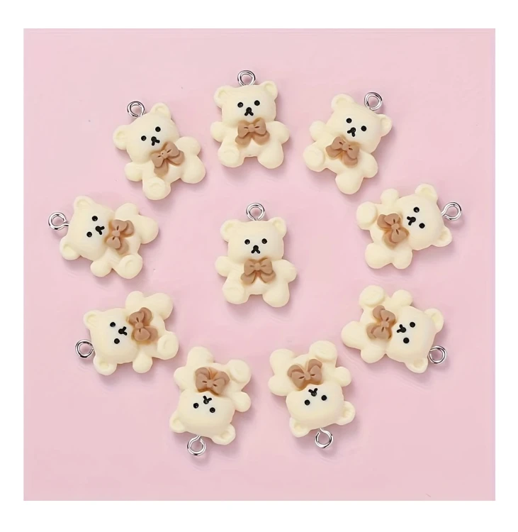 Zawieszka żywiczna Białe misiaczki misie Kawaii 2 sztuki