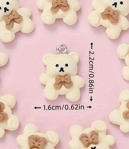 Zawieszka żywiczna Białe misiaczki misie Kawaii 2 sztuki