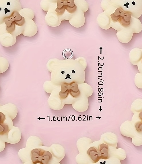 Zawieszka żywiczna Białe misiaczki misie Kawaii 2 sztuki