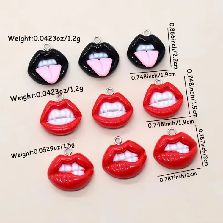 Zawieszka żywiczna Charms Wampirze usta Kawaii 2 sztuki
