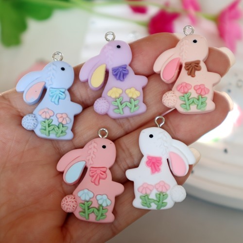 Zawieszka żywiczna Charms Biały króliczek z kokardą Kawaii 2 sztuki
