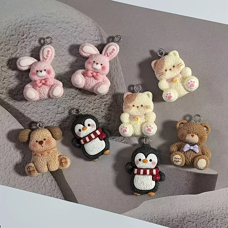 Zawieszka żywiczna Charms Kotek z dzwoneczkiem Kawaii 2 sztuki