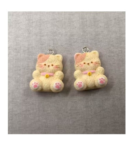 Zawieszka żywiczna Charms Kotek z dzwoneczkiem Kawaii 2 sztuki