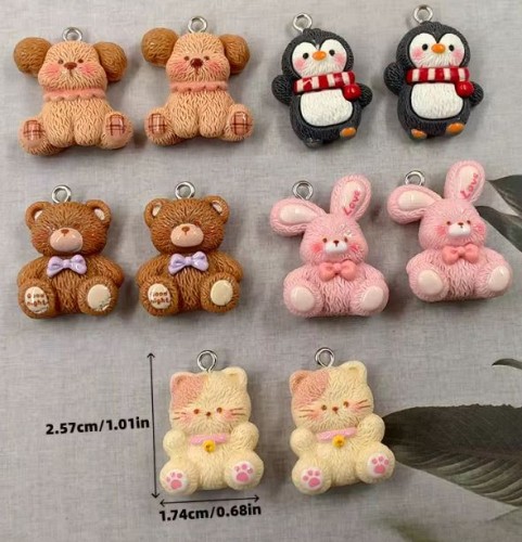 Zawieszka żywiczna Charms Kotek z dzwoneczkiem Kawaii 2 sztuki
