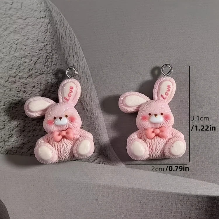 Zawieszka żywiczna Charms Różowy króliczek Kawaii 2 sztuki