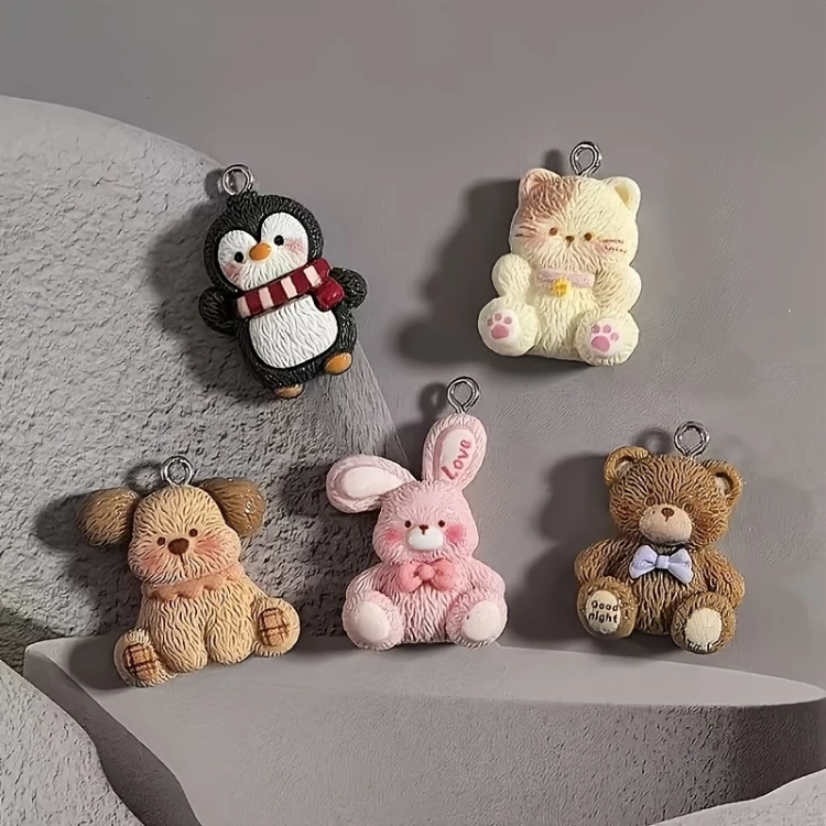 Zawieszka żywiczna Charms Misiaczek z kokardą Kawaii 2 sztuki