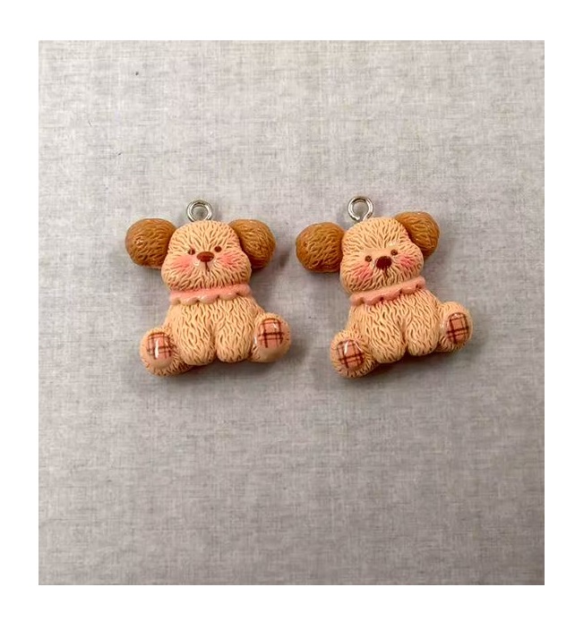 Zawieszka żywiczna Charms Brązowy piesek Kawaii 2 sztuki