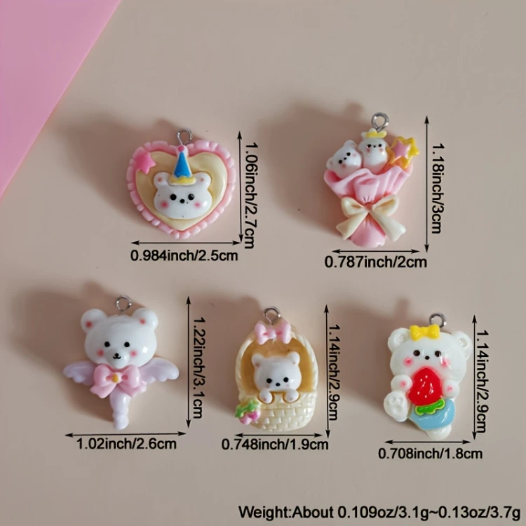 Zawieszka żywiczna Urocze misie Kawaii 5 sztuk Duży zestaw