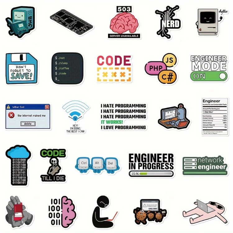 Naklejki winylowe Wlepy Komputerowe memy Programowanie 50 sztuk STICKERBOMB