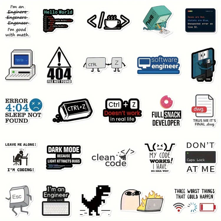 Naklejki winylowe Wlepy Komputerowe memy Programowanie 50 sztuk STICKERBOMB