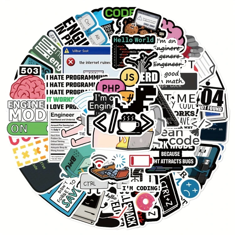 Naklejki winylowe Wlepy Komputerowe memy Programowanie 50 sztuk STICKERBOMB