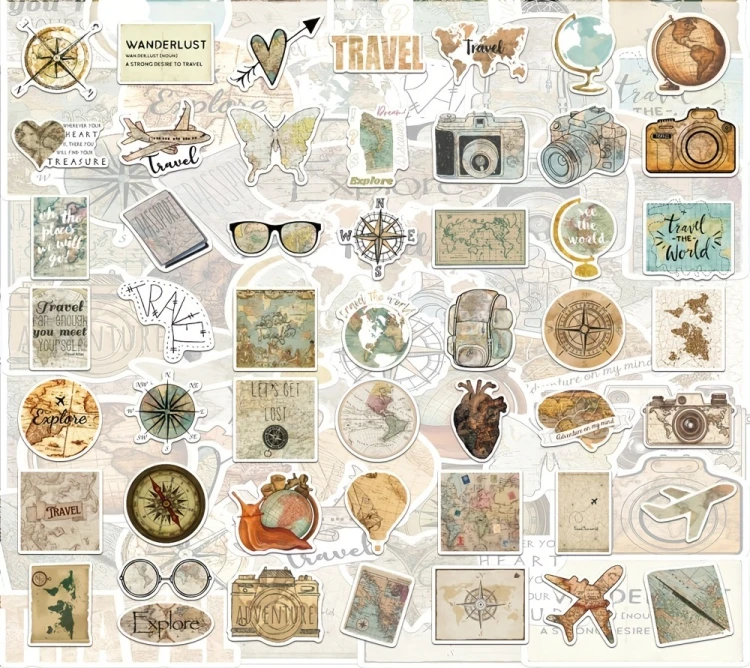 Naklejki winylowe Wlepy Podróżnicze Mapy Vintage 50 sztuk STICKERBOMB