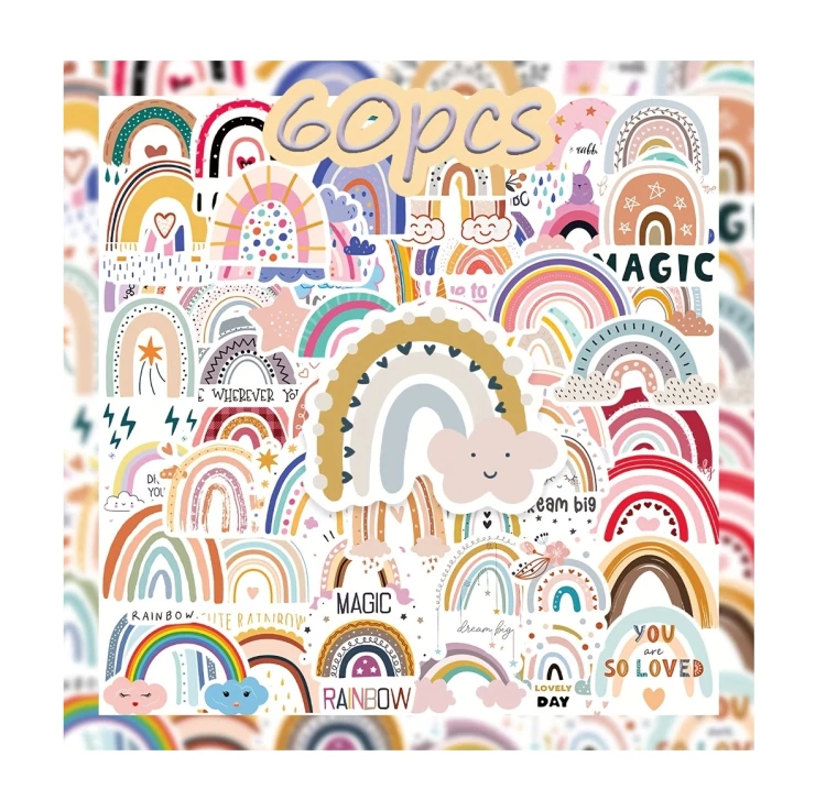 Naklejki winylowe Wlepy Kolorowe tęcze Boho BuJo 50 sztuk STICKERBOMB
