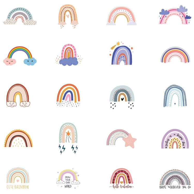 Naklejki winylowe Wlepy Kolorowe tęcze Boho BuJo 50 sztuk STICKERBOMB