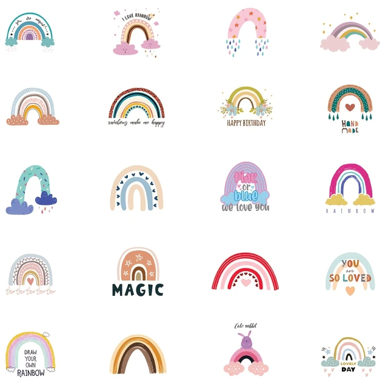 Naklejki winylowe Wlepy Kolorowe tęcze Boho BuJo 50 sztuk STICKERBOMB