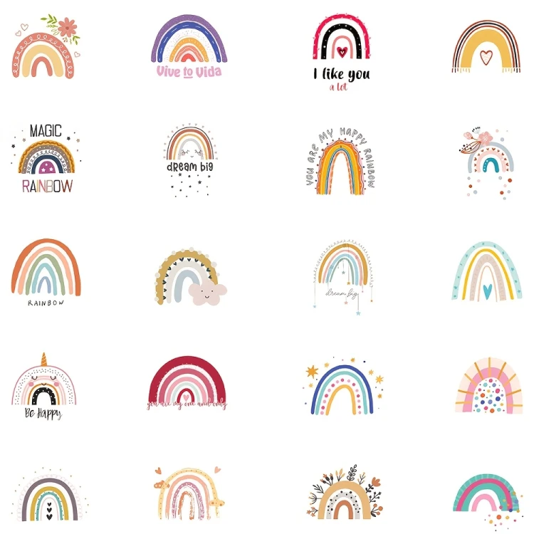 Naklejki winylowe Wlepy Kolorowe tęcze Boho BuJo 50 sztuk STICKERBOMB