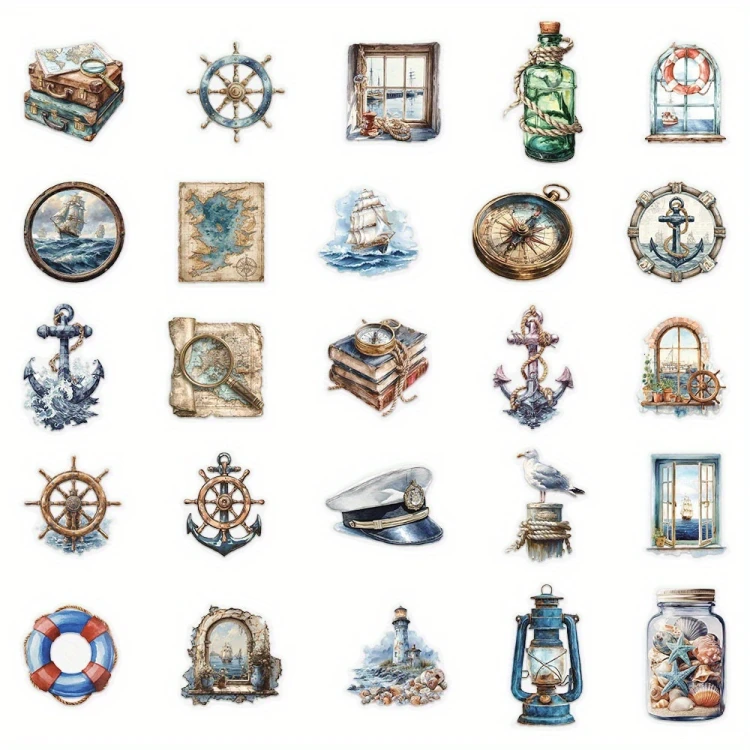 Naklejki winylowe Wlepy Morskie Latarnia morska Vintage 50 sztuk STICKERBOMB