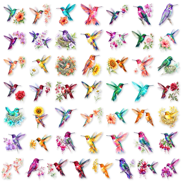 Naklejki winylowe Ptaki Kolibry w kwiatach 50 sztuk STICKERBOMB