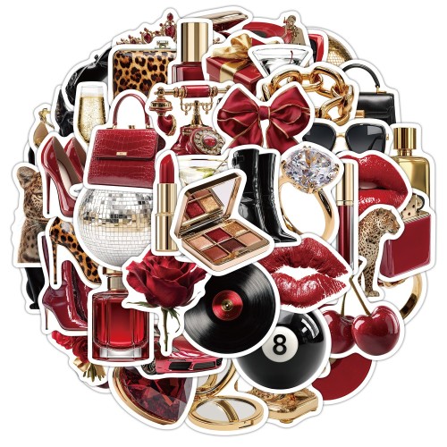 Naklejki winylowe Wlepy Złoto-czerwone Glamour Retro 50 sztuk STICKERBOMB