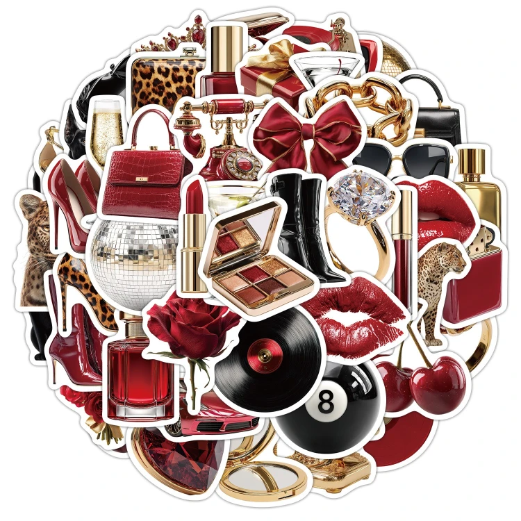 Naklejki winylowe Wlepy Złoto-czerwone Glamour Retro 50 sztuk STICKERBOMB