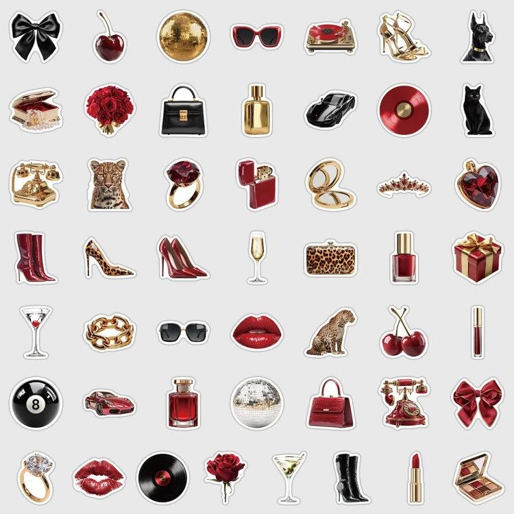 Naklejki winylowe Wlepy Złoto-czerwone Glamour Retro 50 sztuk STICKERBOMB