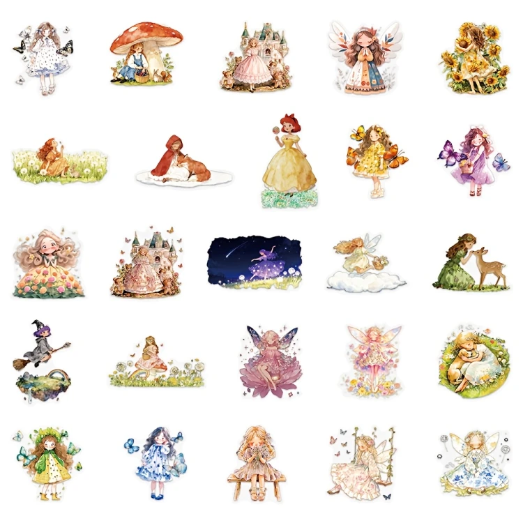 Naklejki winylowe Wlepy Bajkowe księżniczki Retro BuJo 50 sztuk STICKERBOMB