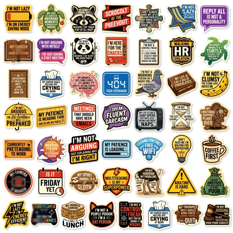 Naklejki winylowe Wlepy Ironiczne Cytaty Memy BuJo 50 sztuk STICKERBOMB