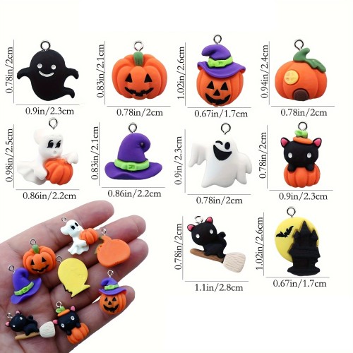 Zawieszka żywiczna Charms Halloween Dynie Duchy Wiedźmy MIX wzorów 5 sztuk