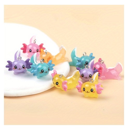Zawieszka żywiczna Charms Aksolotle Kawaii świecące MIX kolorów 4 sztuki