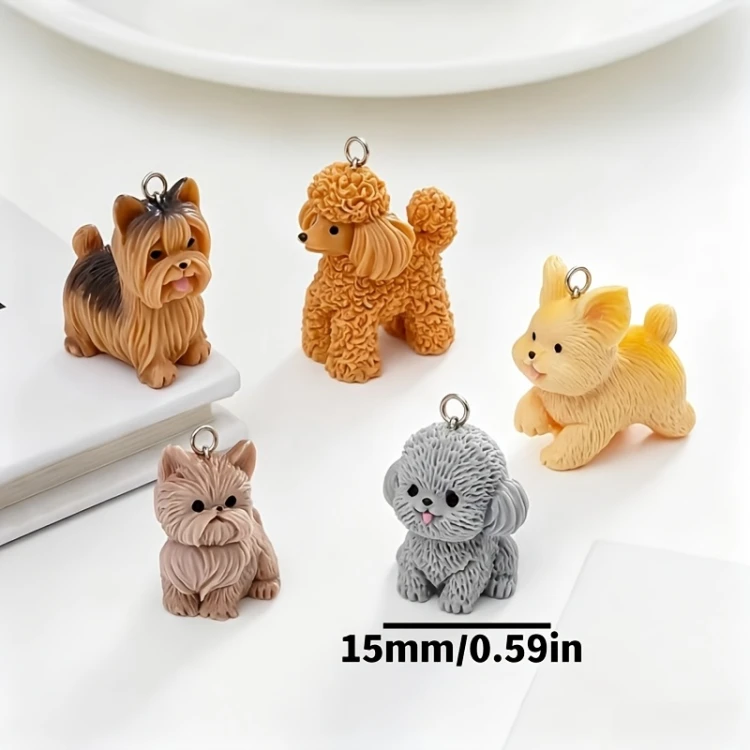 Zawieszka żywiczna Charms Psy Pieski Szczeniaczki Kawaii MIX wzorów 4 sztuki