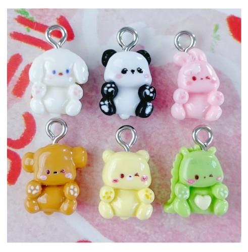 Zawieszka żywiczna Charms Urocze zwierzątka Kawaii MIX wzorów 5 sztuk