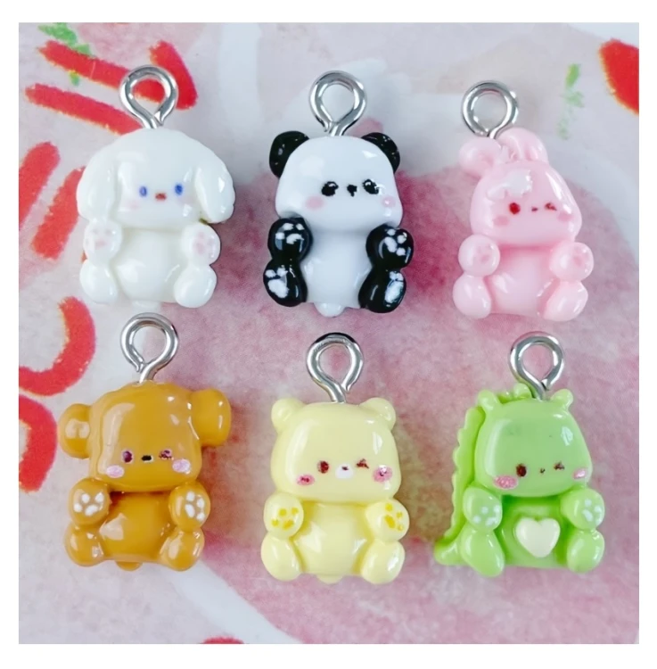 Zawieszka żywiczna Charms Urocze zwierzątka Kawaii MIX wzorów 5 sztuk