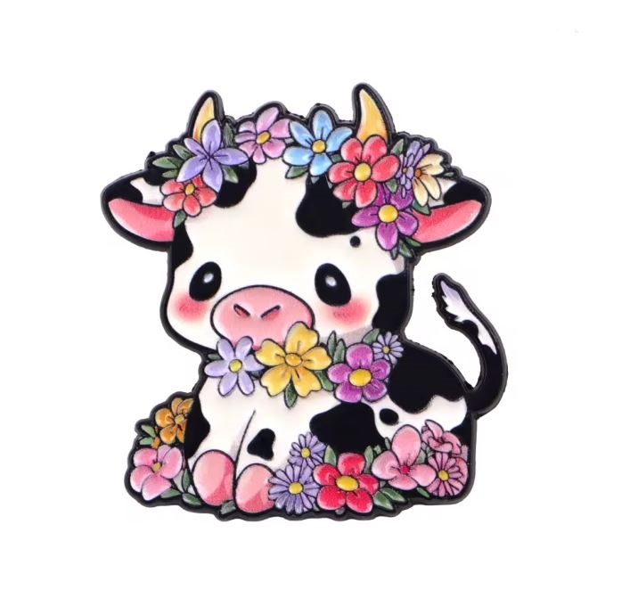 Przypinka emaliowana metalowa PIN Krówka z wiankiem Cute krowa ver. 2